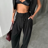 Wide Legs Pleated Pants In Colors