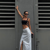 Silver Wash Slit Long Skirt