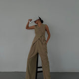 Asymmetric Buttons Vest Set