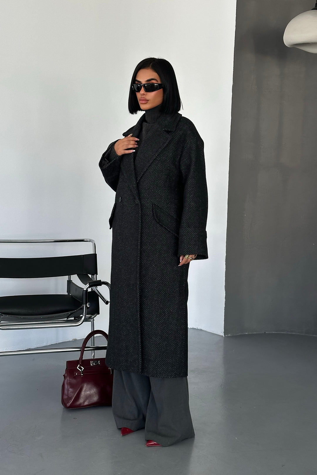 Herringbone Wool Oversize Coat