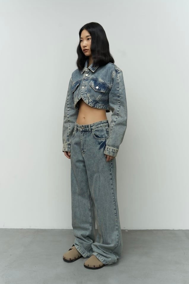 Green Wash Cropped Jean Jacket