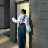 Front Split V Stitch Design Denim Skirt