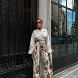 Brown Cow Print Straight Pants