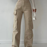 Pockets Cargo Jeans In Neutrals