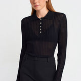 Buttoned Polo Collar Lightweight Knit Sweater