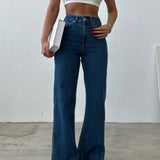 Wide Side Split Jeans Dark Blue