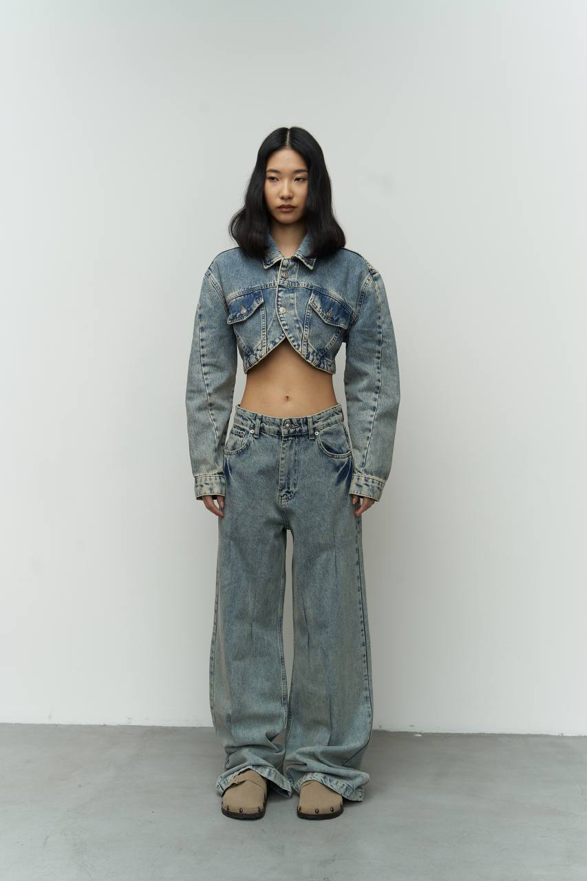 Green Wash Cropped Jean Jacket