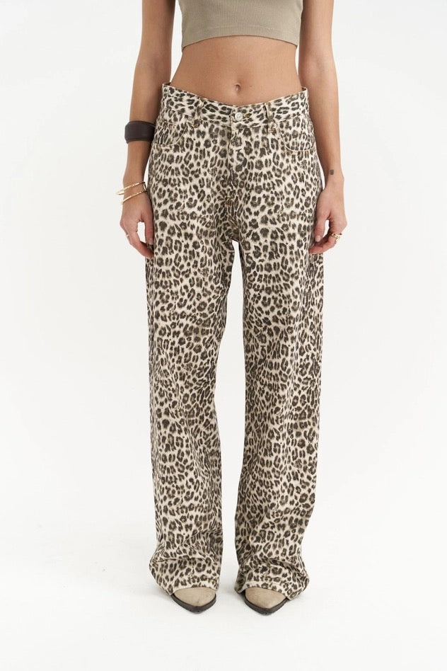 Leopard Wide Leg Fit Jeans