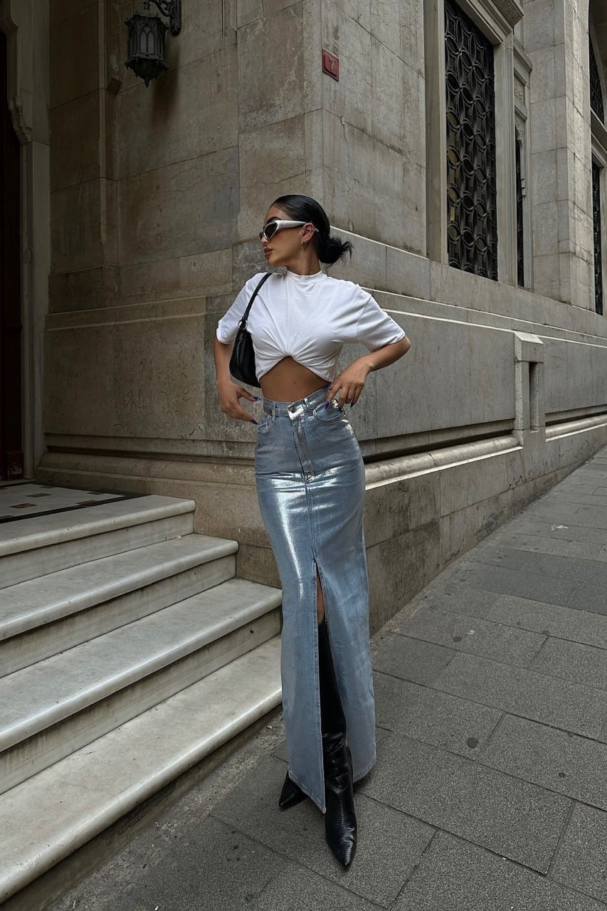 Polished Jean Skirt