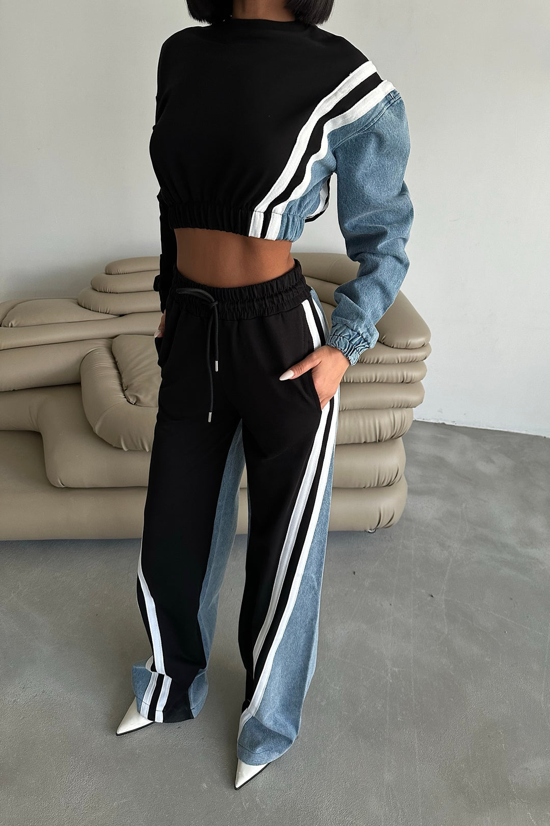 Denim-Sweat Combo Set
