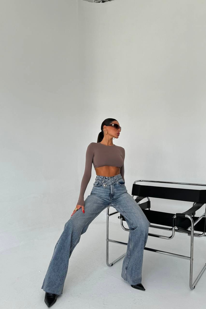 Wide-Leg Cross-Belt High-Waisted Jean