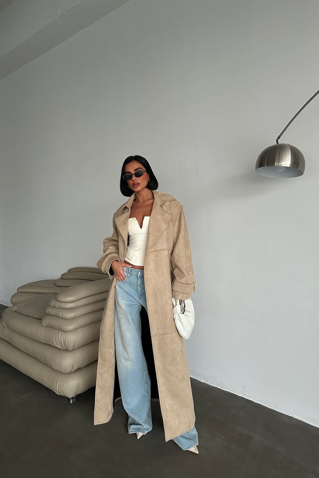 Sand Suede Belted Coat