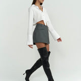 V Waist Gray Mini Skirt