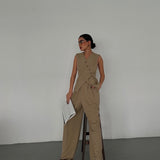 Asymmetric Buttons Vest Set