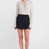 Buttoned Polo Collar Lightweight Knit Sweater