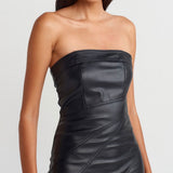 Front Slit Faux Leather Dress