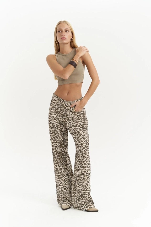 Leopard Wide Leg Fit Jeans