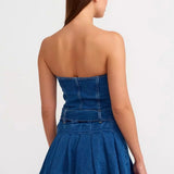 Denim Micro Mini Pleated Dress