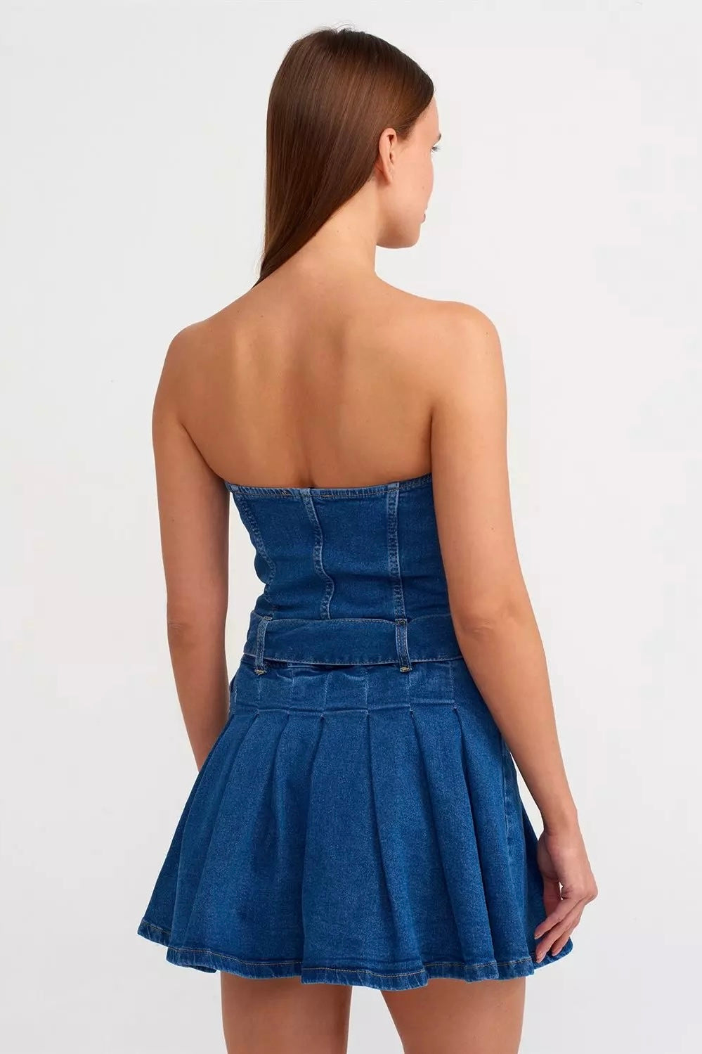 Denim Micro Mini Pleated Dress
