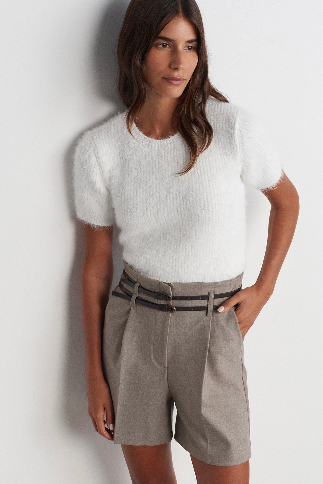 Double Belt Pleated Shorts