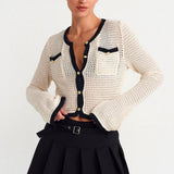 Golden Buttoned Crochet Cardigan