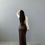 Split Faux Leather Long Skirt