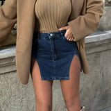 Slit Design Mini Denim Skirt