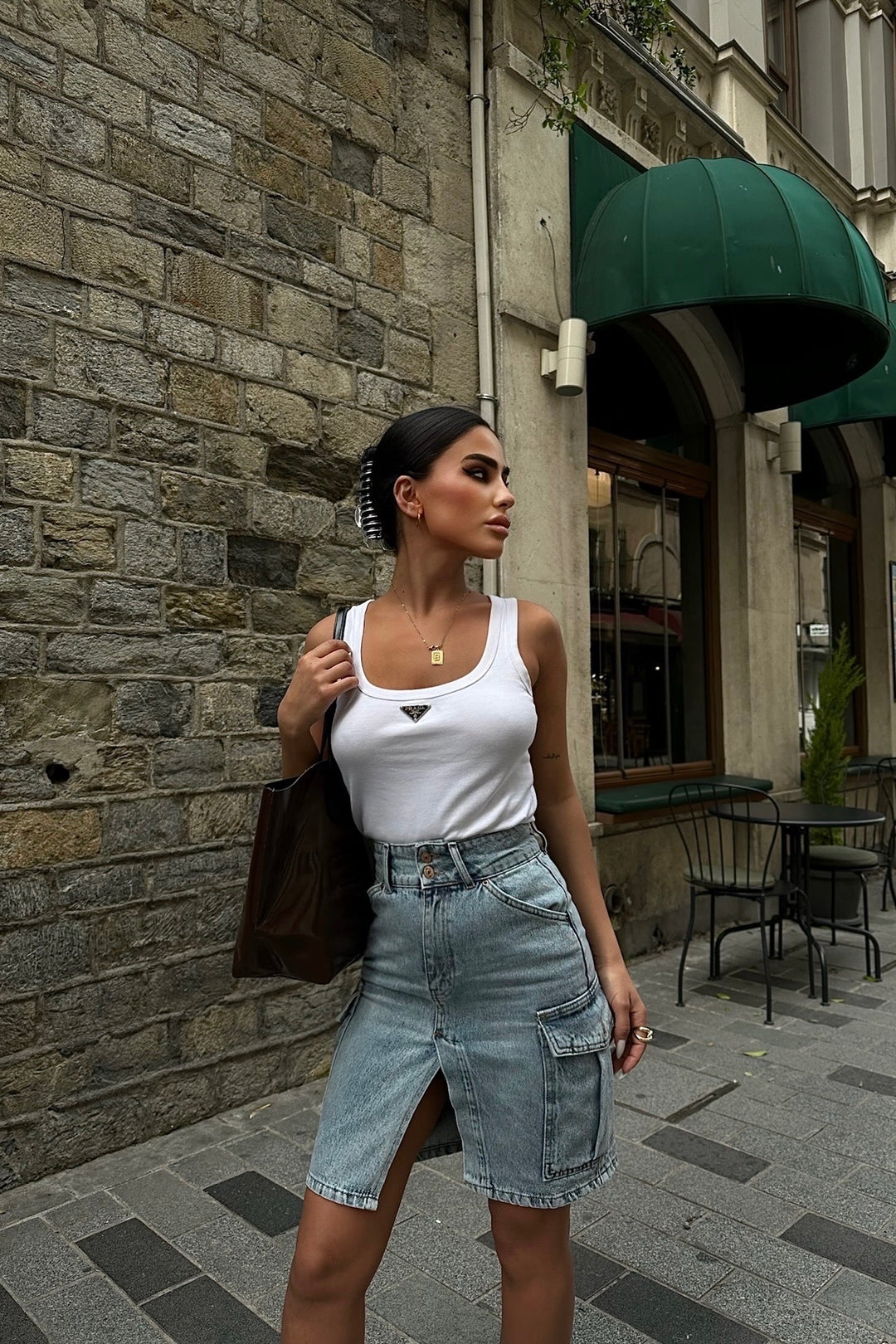 Mid-length Cargo Jean Skirt