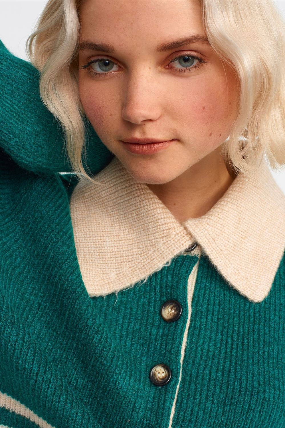 Button Up Neck Green Sweater
