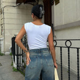 Basic V Golden Neck Ribbed Top