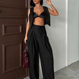 Wide Legs Pleated Pants In Colors