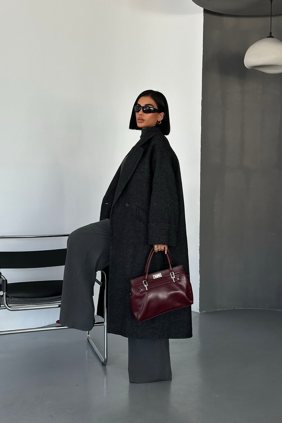 Herringbone Wool Oversize Coat