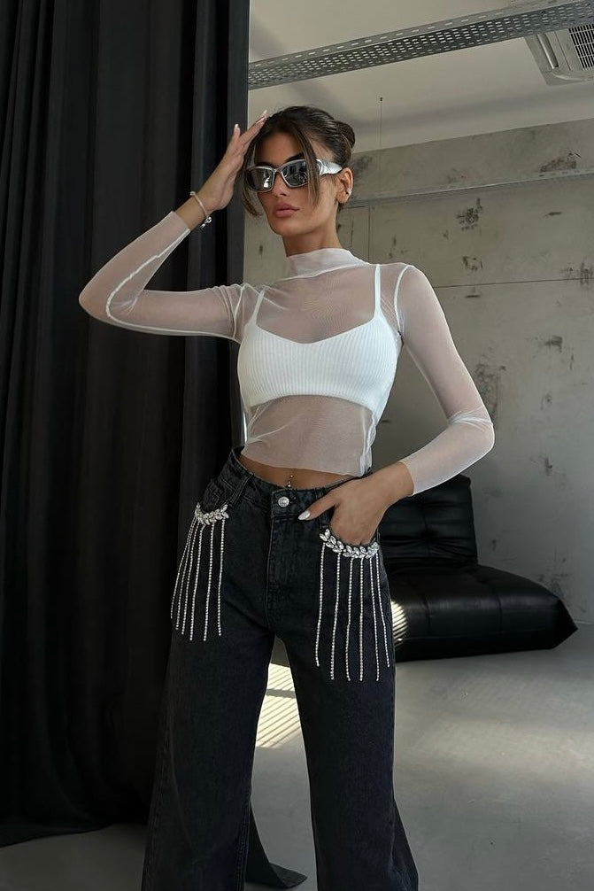 Crystal Design Pocket Jeans