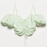 Puff Sleeve Drawstring Crop Top