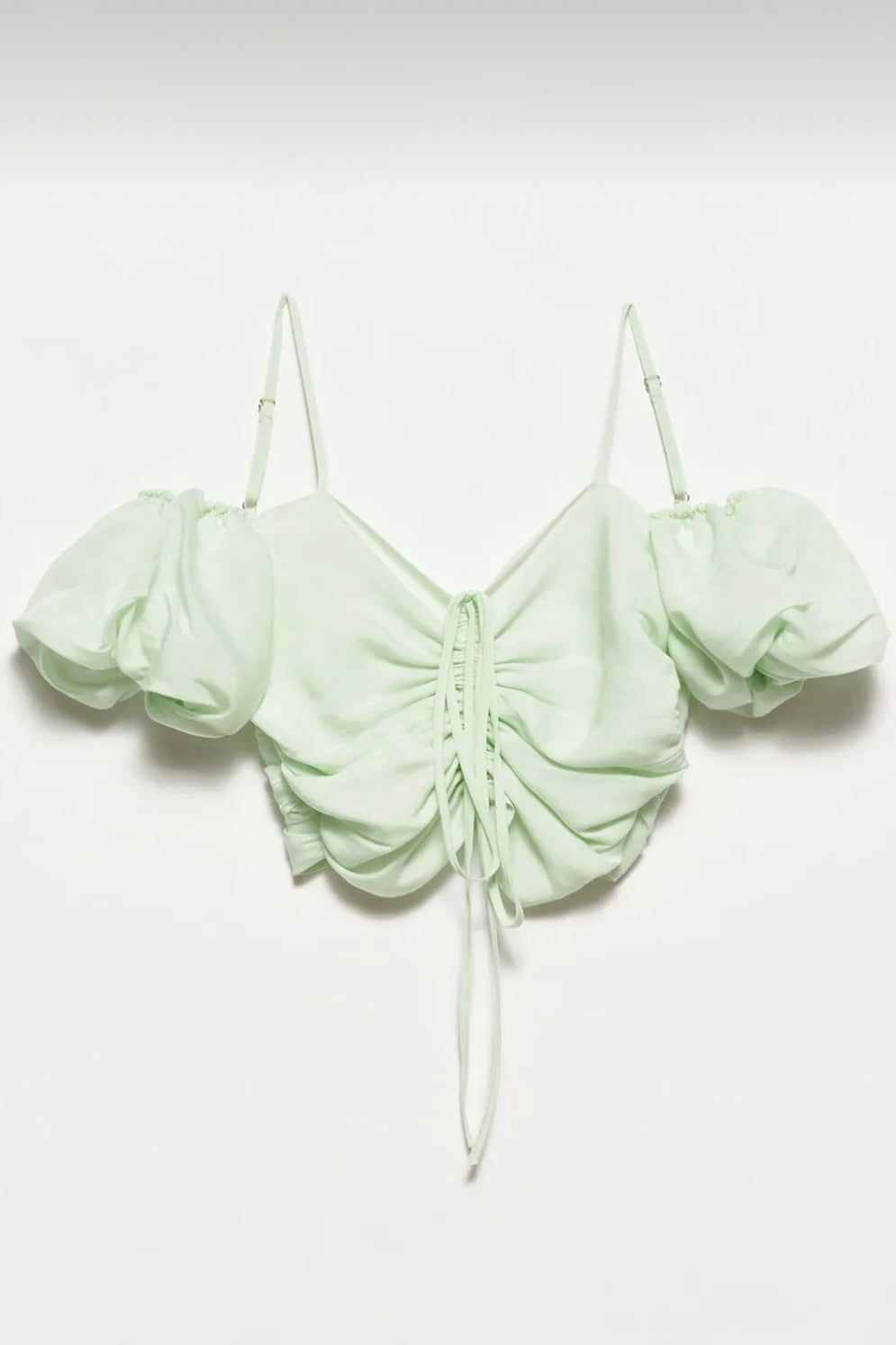 Puff Sleeve Drawstring Crop Top