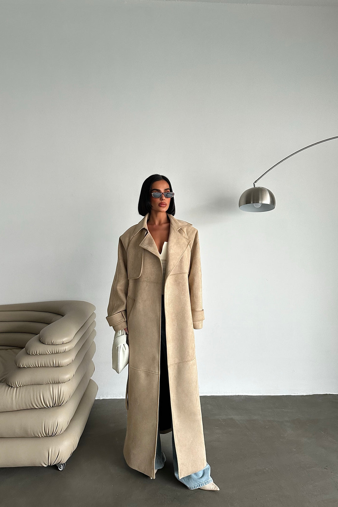 Sand Suede Belted Coat