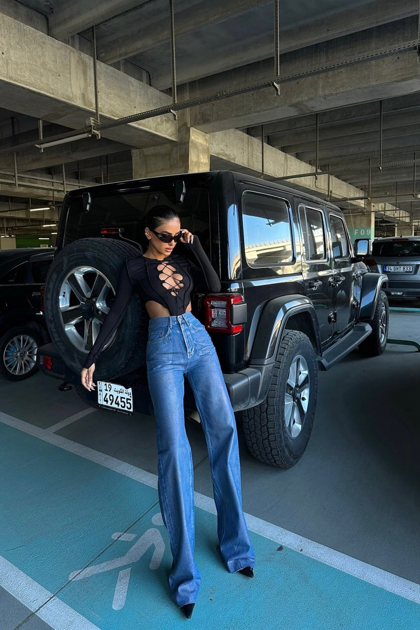 Metallic Wash Blue Jeans