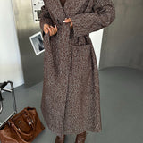 Brown Herringbone Wool Belted Coat