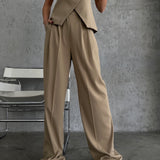 Asymmetric Buttons Vest Set