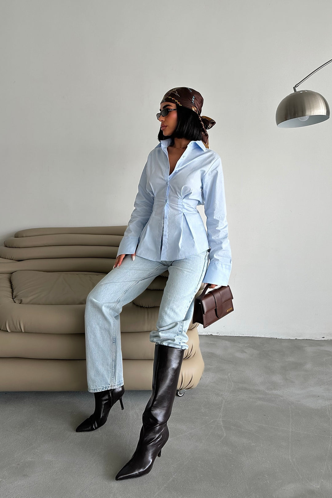 Pleated Waist Button-Up Shirt