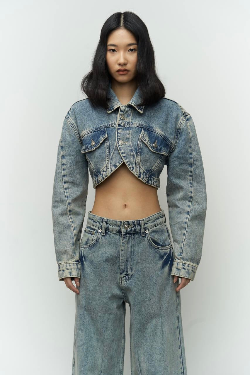 Green Wash Cropped Jean Jacket