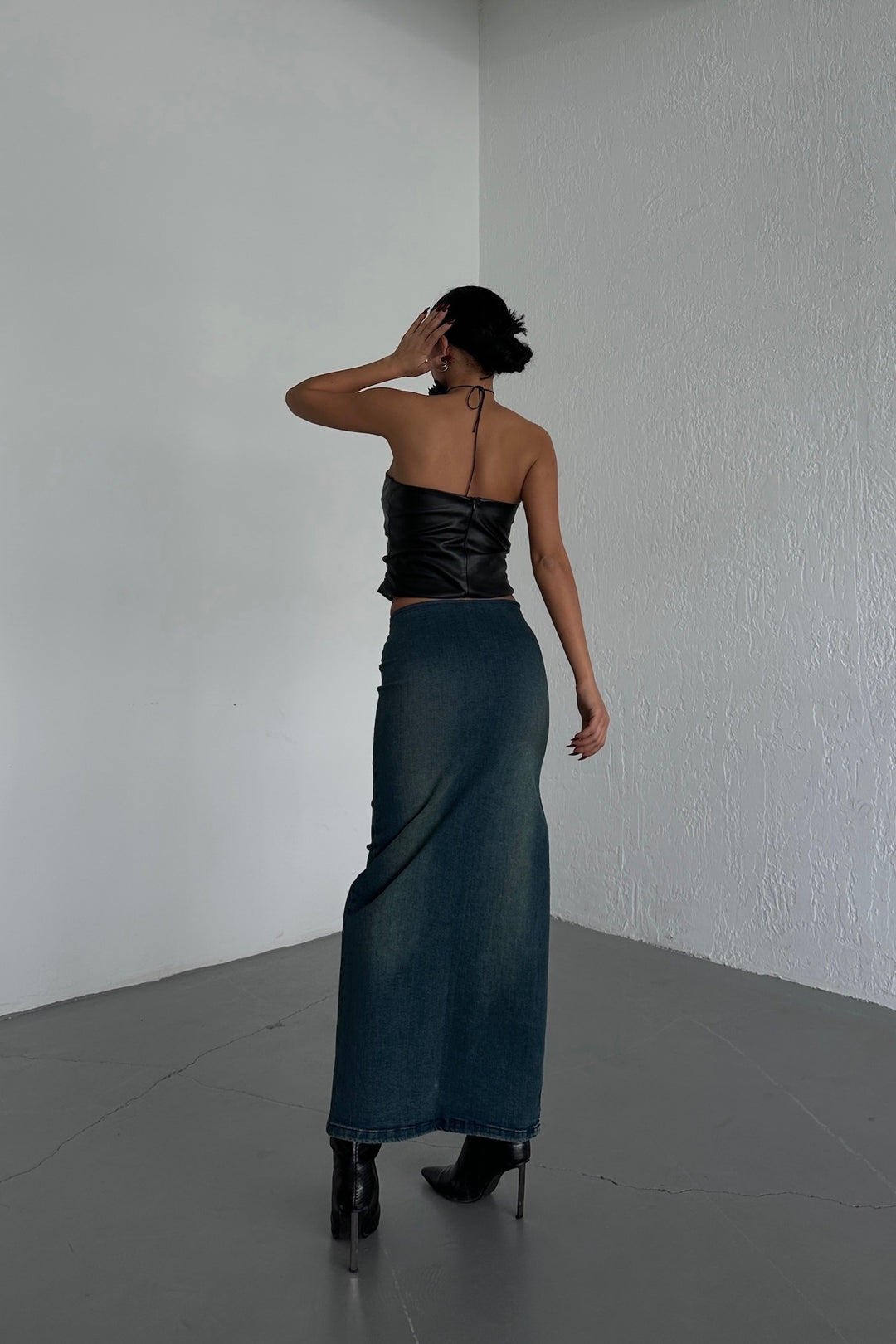 Side Slit Pale Blue Jean Skirt