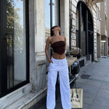 Brown Stitch White Cargo Jeans