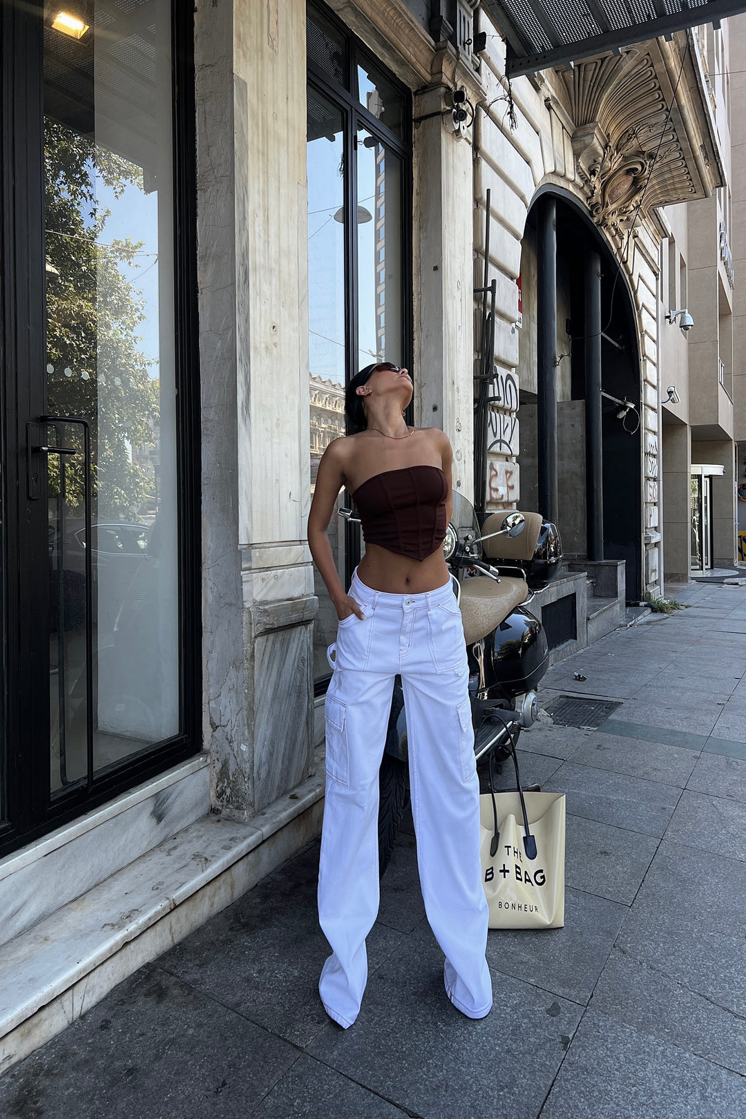 Brown Stitch White Cargo Jeans