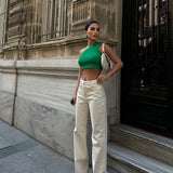 Cream Palazzo Straight Jeans