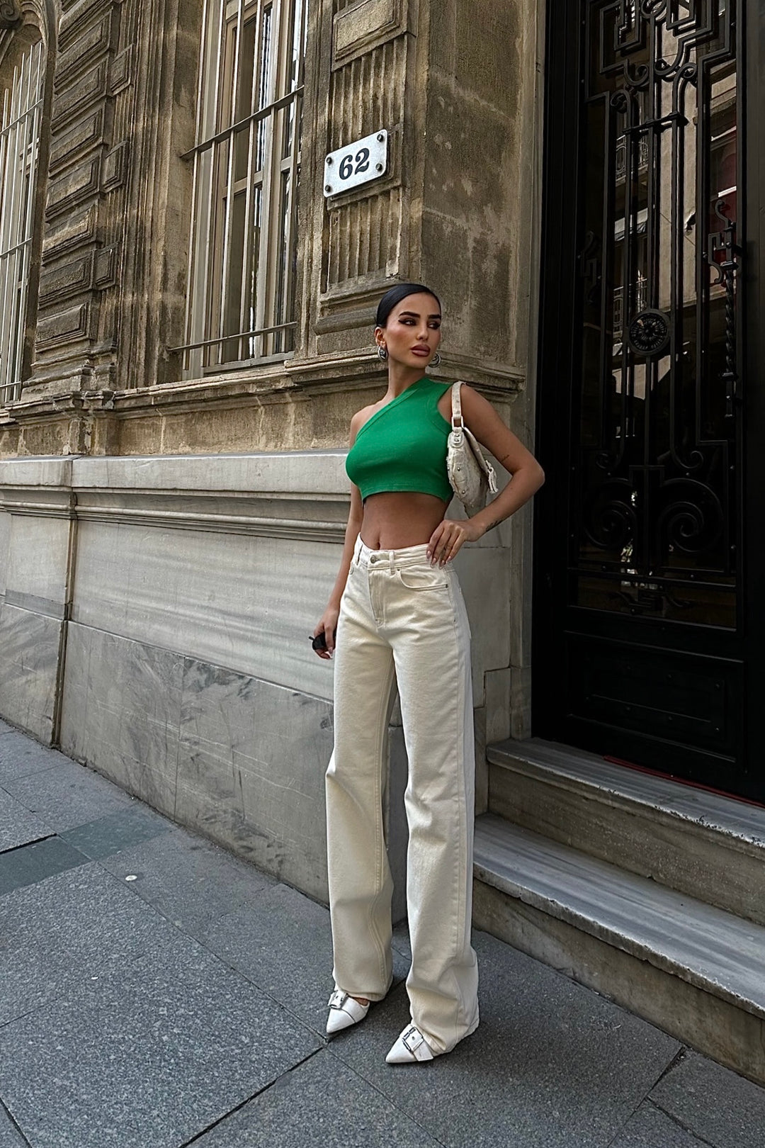 Cream Palazzo Straight Jeans