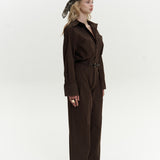 Button Detailed Utility Jumpsuit Brown