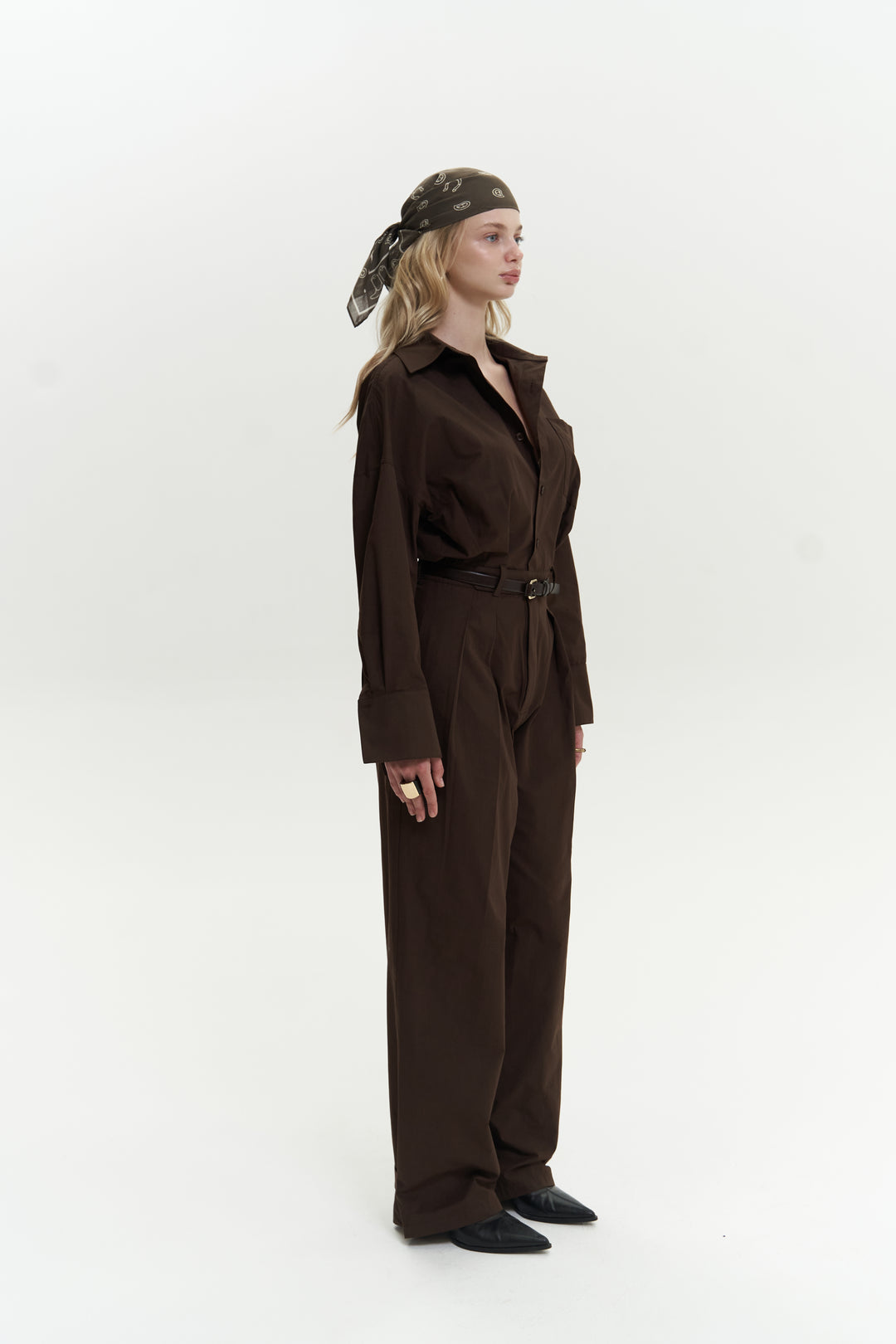 Button Detailed Utility Jumpsuit Brown