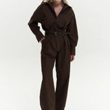 Button Detailed Utility Jumpsuit Brown