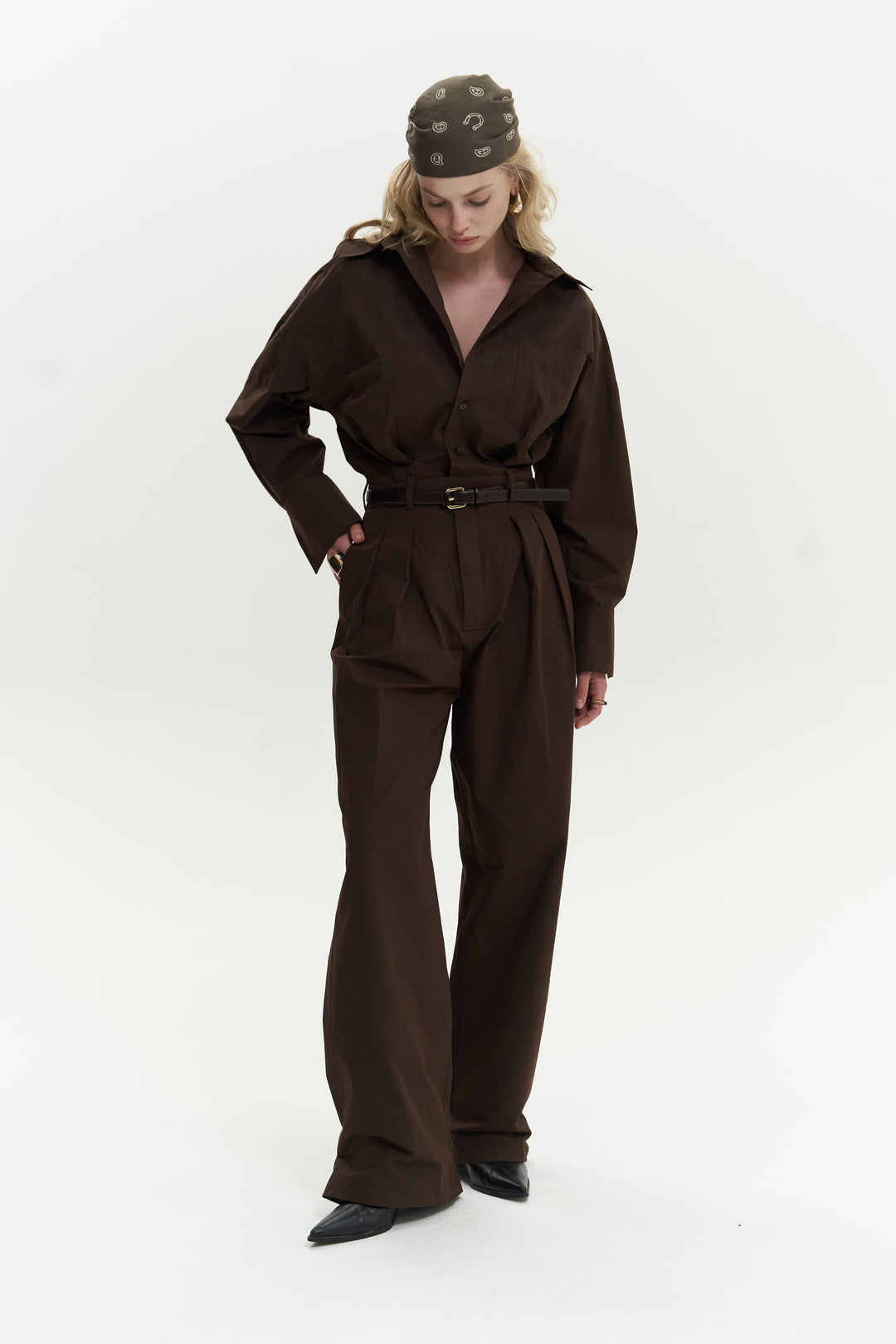 Button Detailed Utility Jumpsuit Brown